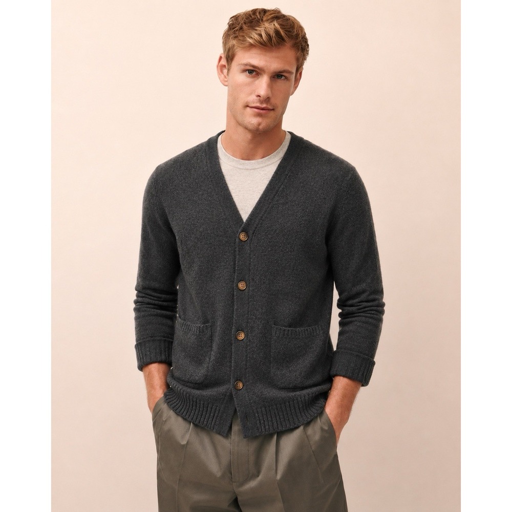 Brooks Brothers Men's Gray Lambswool Cardigan Sweater Made in England Size S